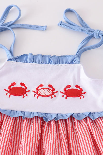 Red Seersucker Crab Applique Girl Set - Gibs+Grady