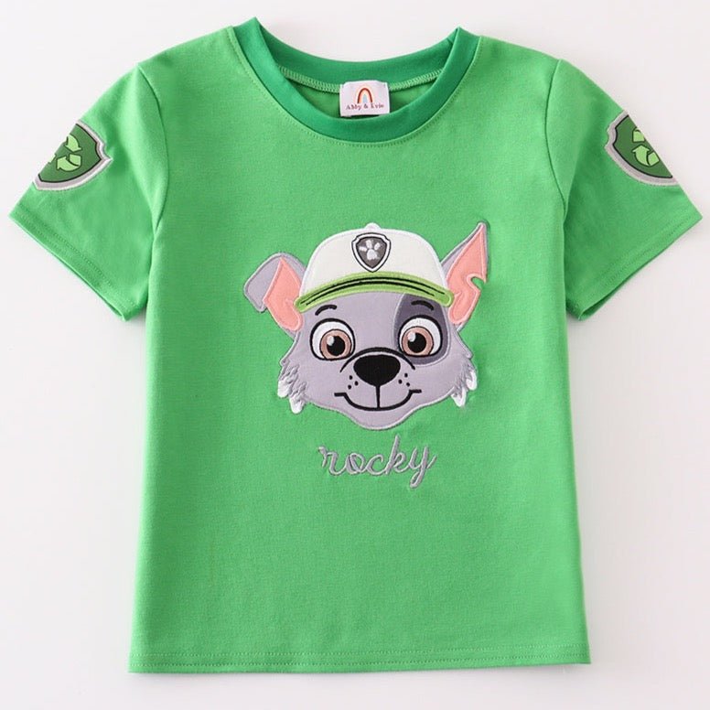 Rocky Character Applique Green Boy Top - Gibs+Grady