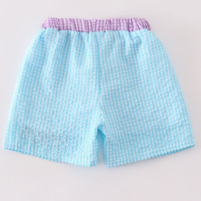 Sailboat Embroidered Aqua Seersucker Swim Trunks - Gibs+Grady