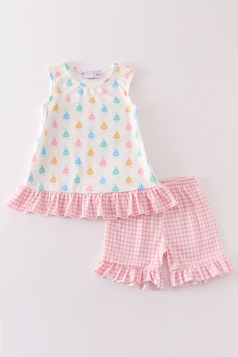 Sailboat Print Ruffle Shorts Set - Gibs+Grady