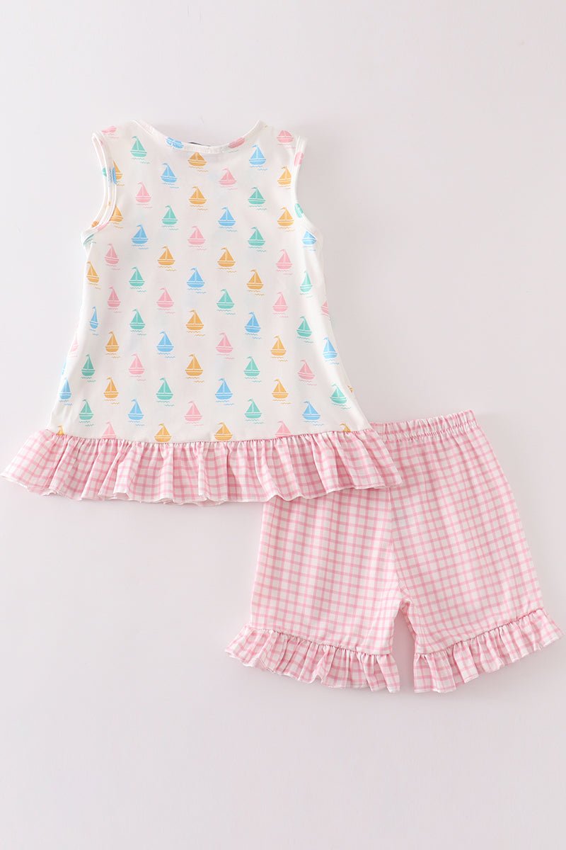 Sailboat Print Ruffle Shorts Set - Gibs+Grady