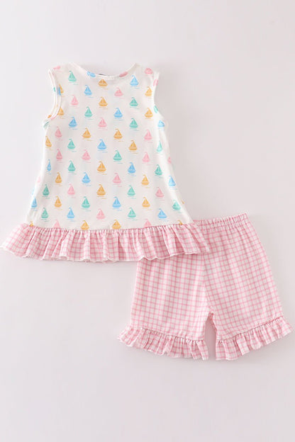 Sailboat Print Ruffle Shorts Set - Gibs+Grady