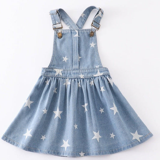 Star Print Denim Overall Dress - Gibs+Grady