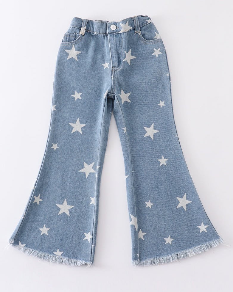 Star Print Flare Light Denim Jeans - Gibs+Grady