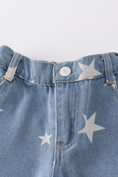 Star Print Flare Light Denim Jeans - Gibs+Grady