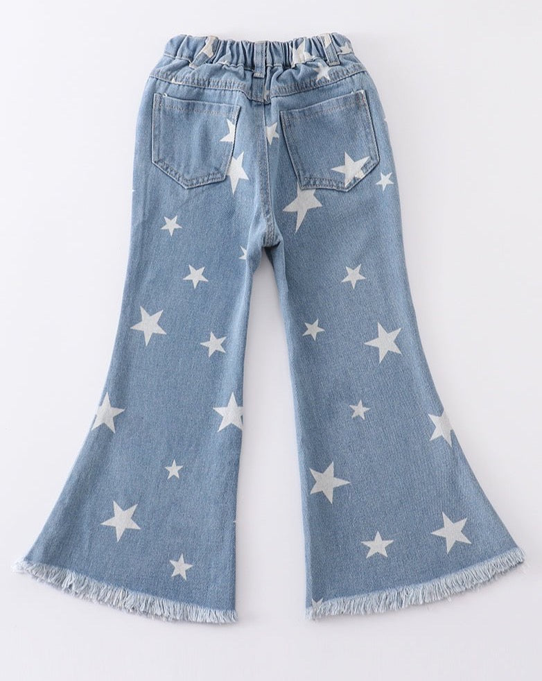 Star Print Flare Light Denim Jeans - Gibs+Grady