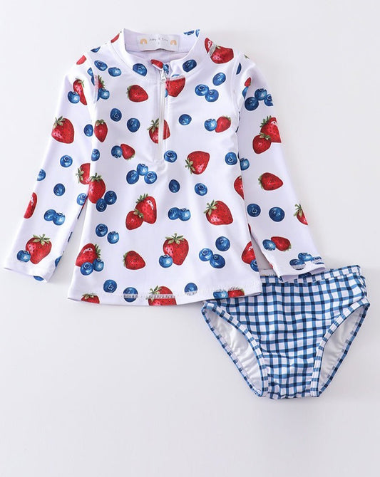 Strawberry Print 2pc Long Sleeve Rashguard Swimsuit UPF50+ - Gibs+Grady