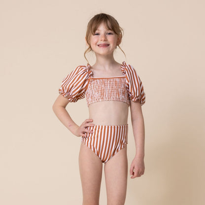 Terracotta Stripe Smocked 2pc Girl Swimsuit - Gibs+Grady