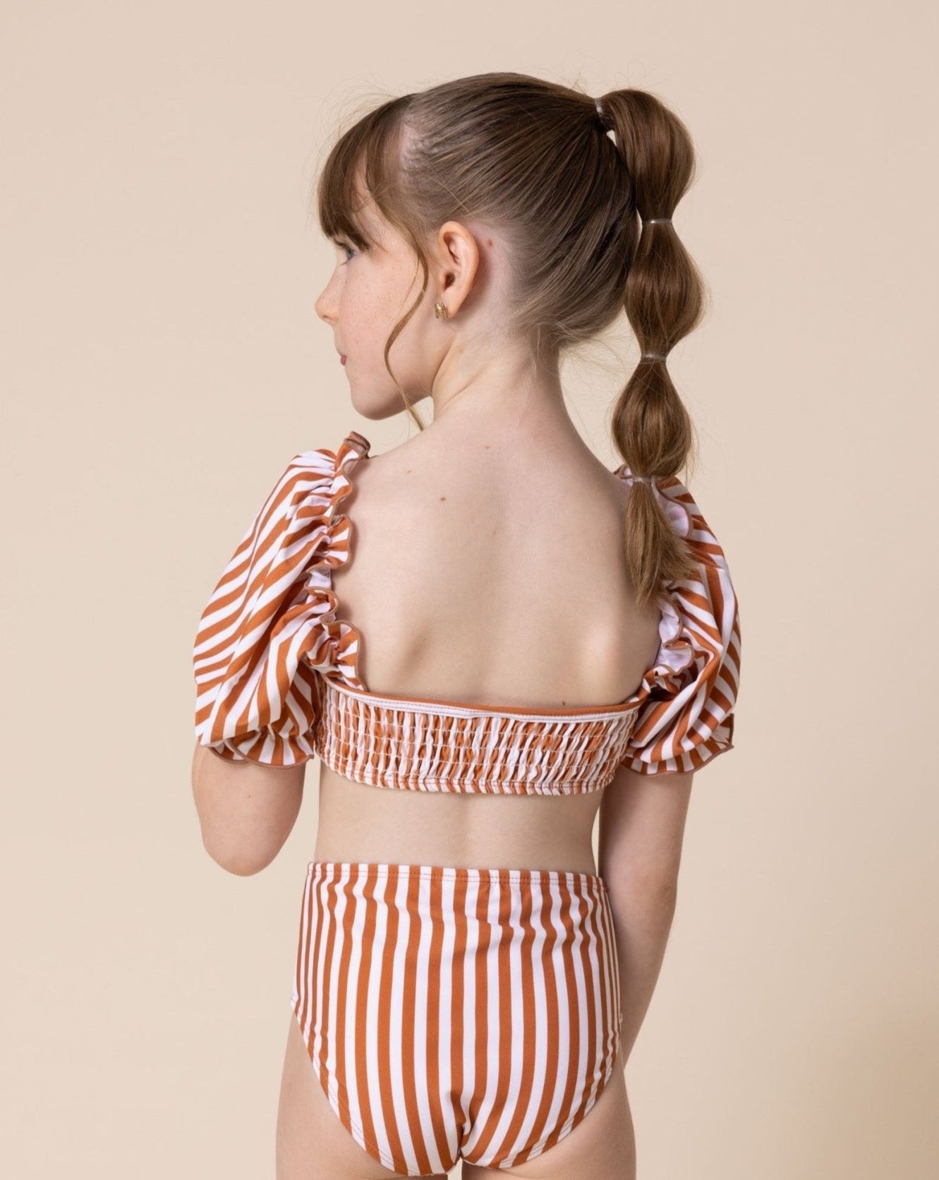 Terracotta Stripe Smocked 2pc Girl Swimsuit - Gibs+Grady