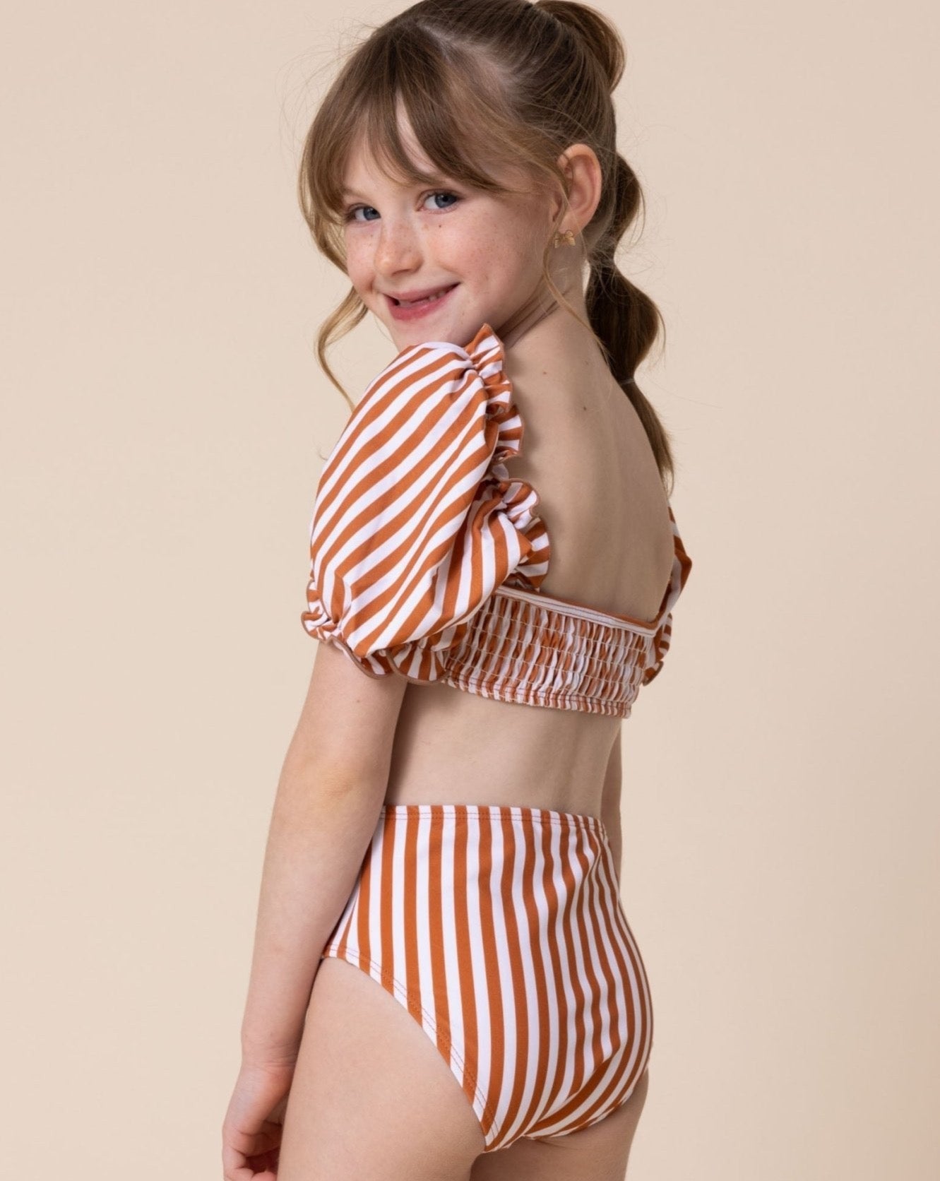 Terracotta Stripe Smocked 2pc Girl Swimsuit - Gibs+Grady