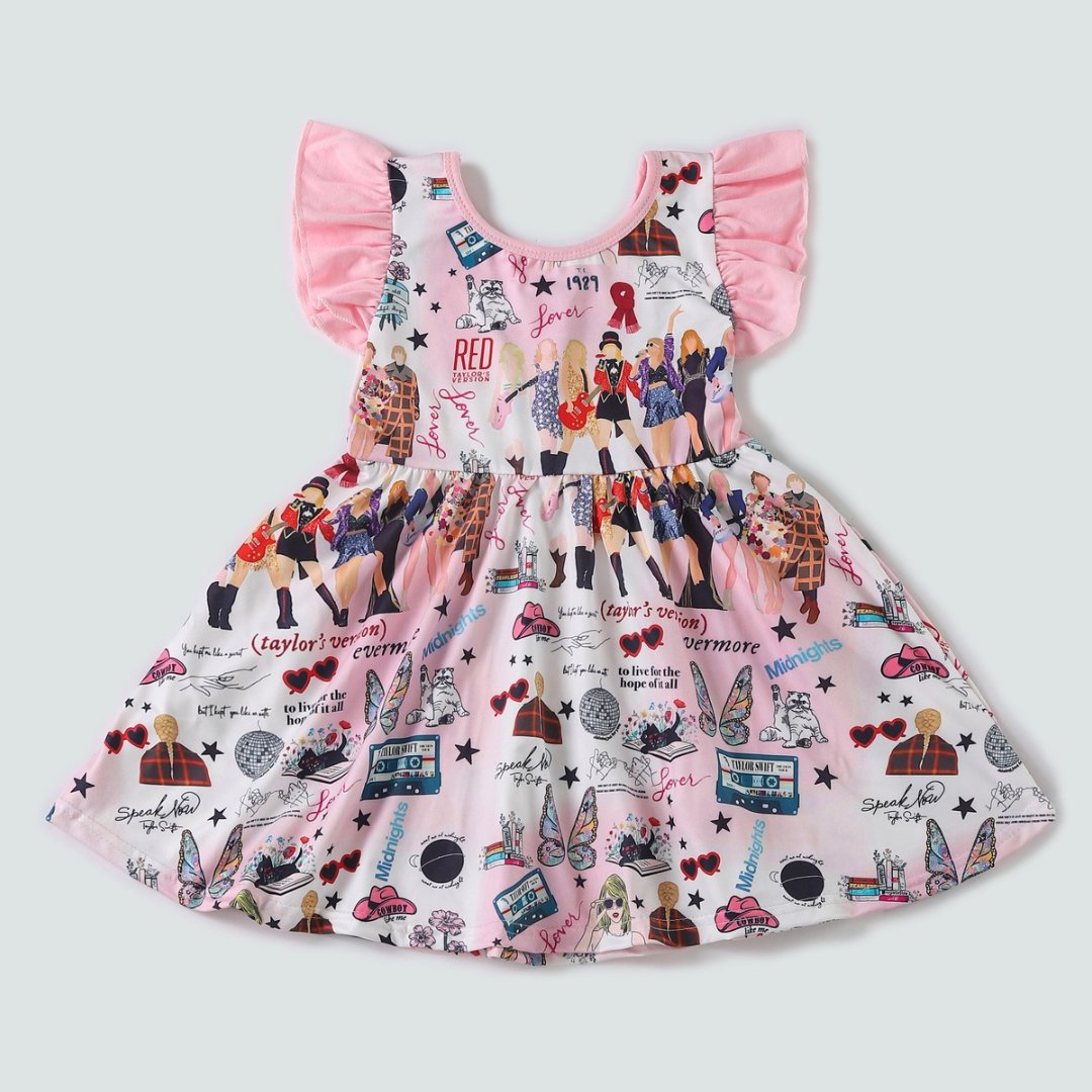 TS Fan Print Pink Ruffle Dress - Gibs+Grady