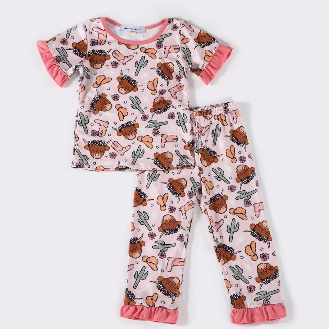 Western Highland Print Ruffle Pajama Set - Gibs+Grady