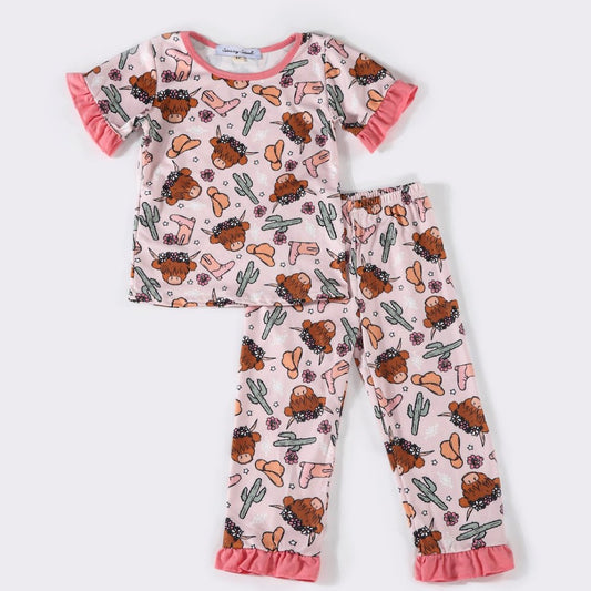 Western Highland Print Ruffle Pajama Set - Gibs+Grady