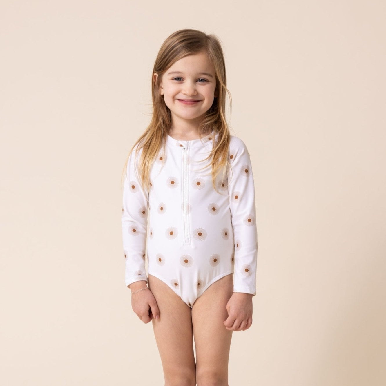 White Floral Print Rashguard Girl Swimsuit - Gibs+Grady