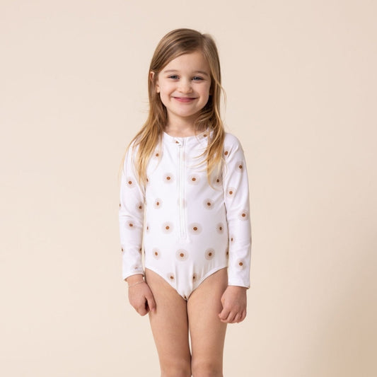 White Floral Print Rashguard Girl Swimsuit - Gibs+Grady