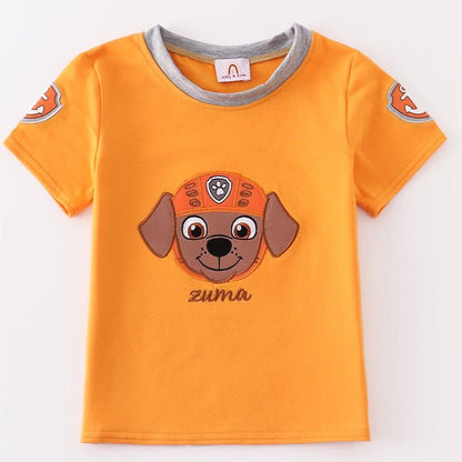 Zuma Character Applique Orange Boy Top - Gibs+Grady